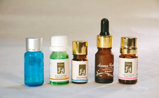 Blaues farbiges Miniaturglas des ätherischen Öls füllt 5ml-10ml mit GEWICHT Öffnungs-Reduzierer u. Kappe ab