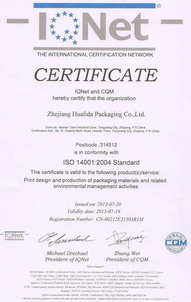china ZHEJIANG HUA LI DA PACKAGING CO,LTD certification